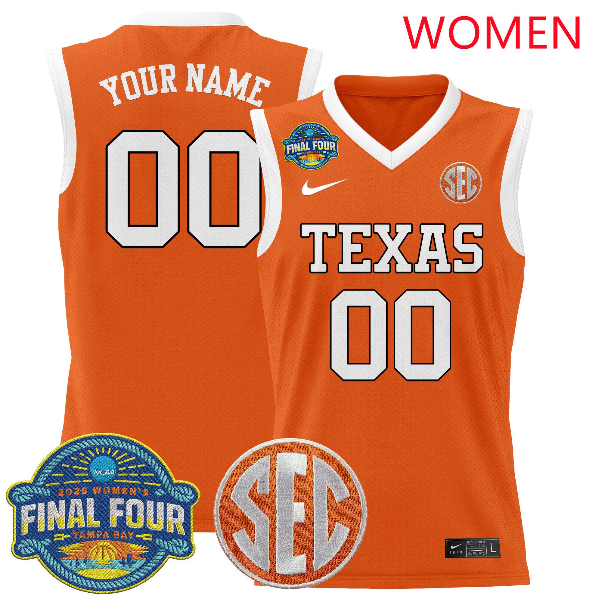 Women Texas Longhorns Orange 2025 Nike Final Four Patch Lightweight Basketball Custom NCAA Jersey